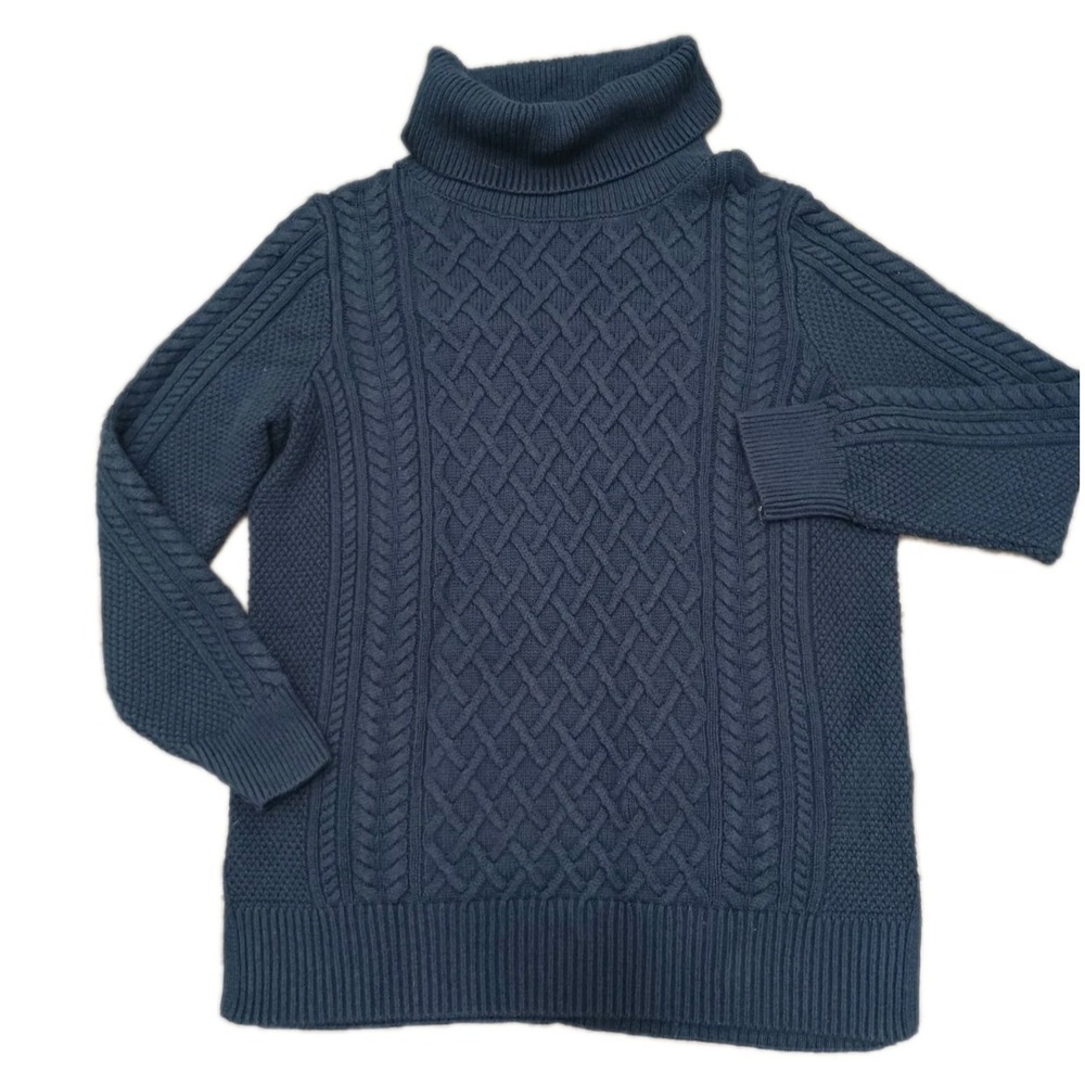 Banana Republic Sweater Womens Medium Navy Blue Fisherman Cable Knit Cowl Neck
